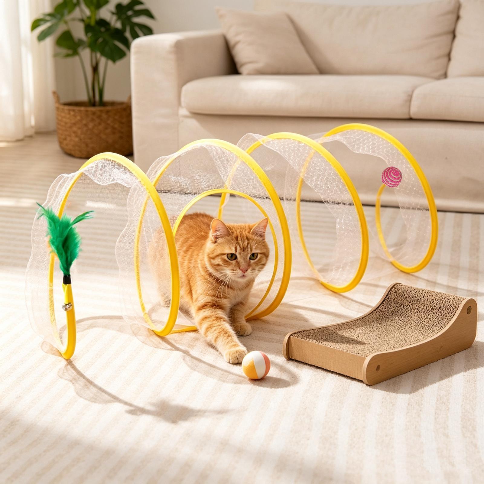 Interactive Cat Toy - Spiralvormige kattentunnel, opvouwbaar, interactief, draagbaar, speelgoed