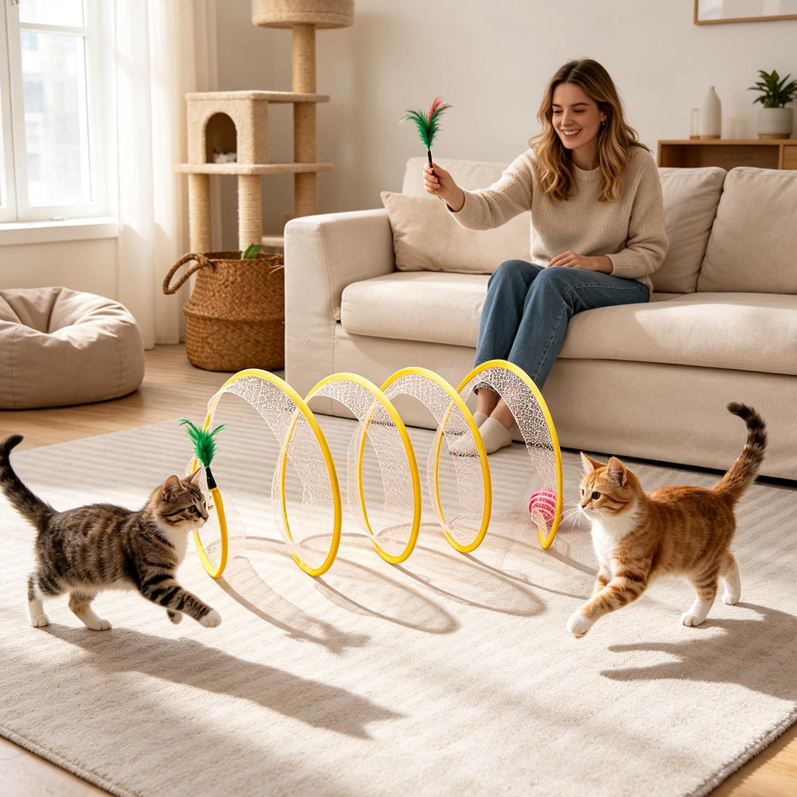 Spiralvormige kattentunnel, op - Interactive Cat Toy recensie en prijs