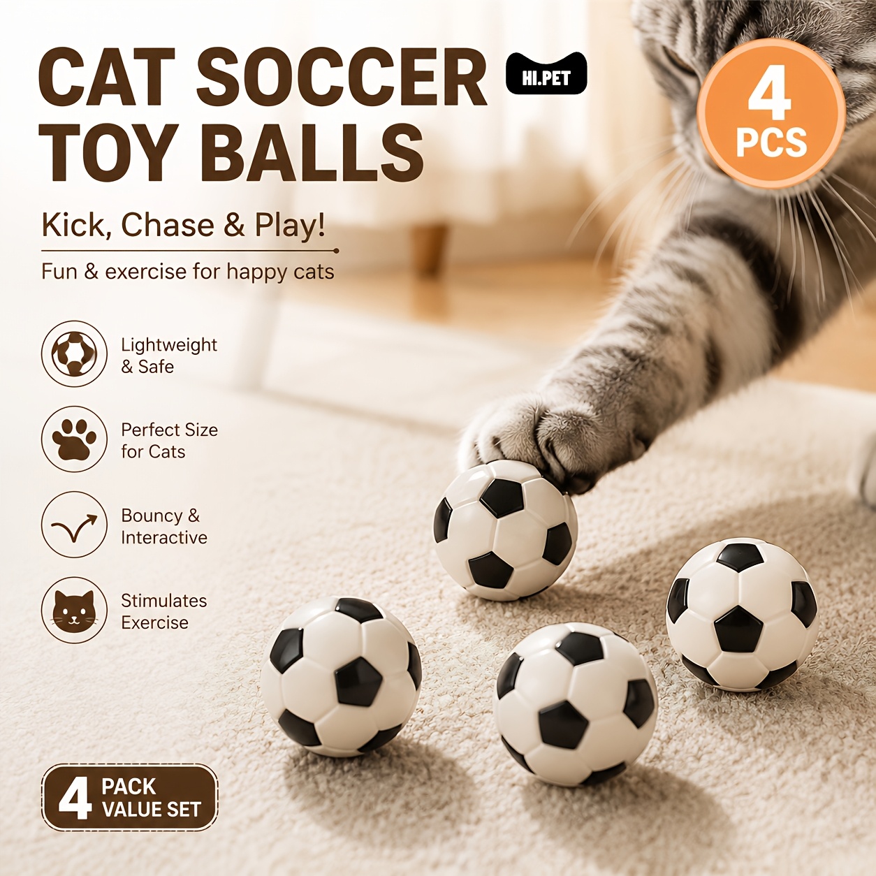 4-delige kattenvoetbalspeelgoe - Interactive Cat Toy recensie en prijs