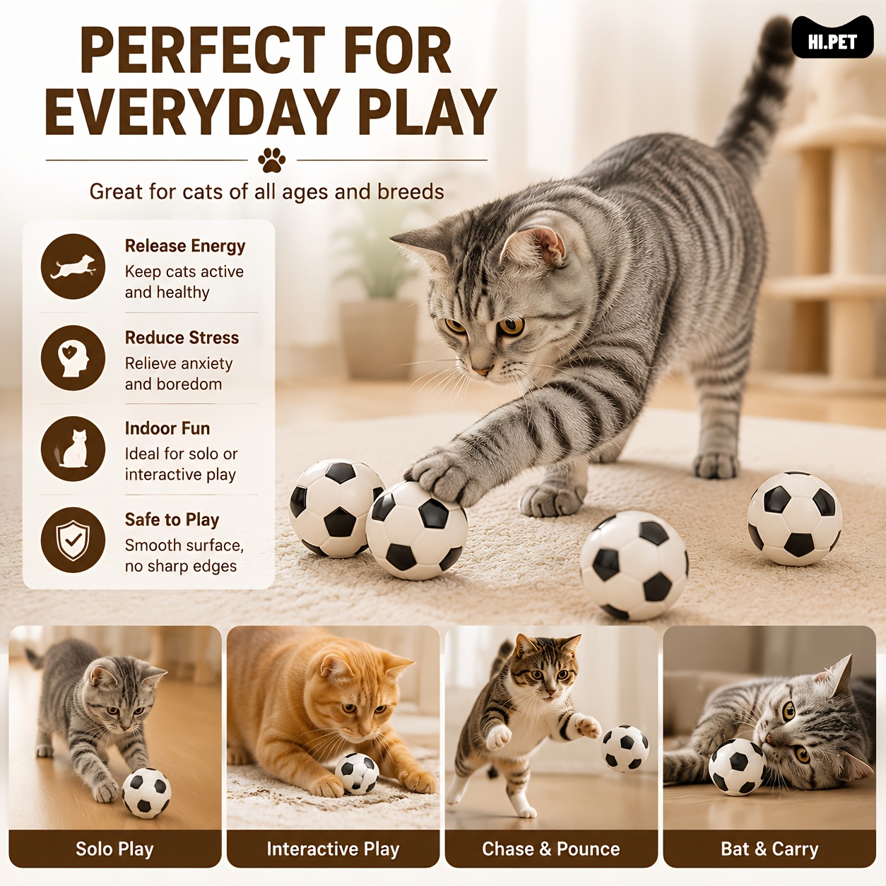 4-delige kattenvoetbalspeelgoe - Interactive Cat Toy recensie en prijs